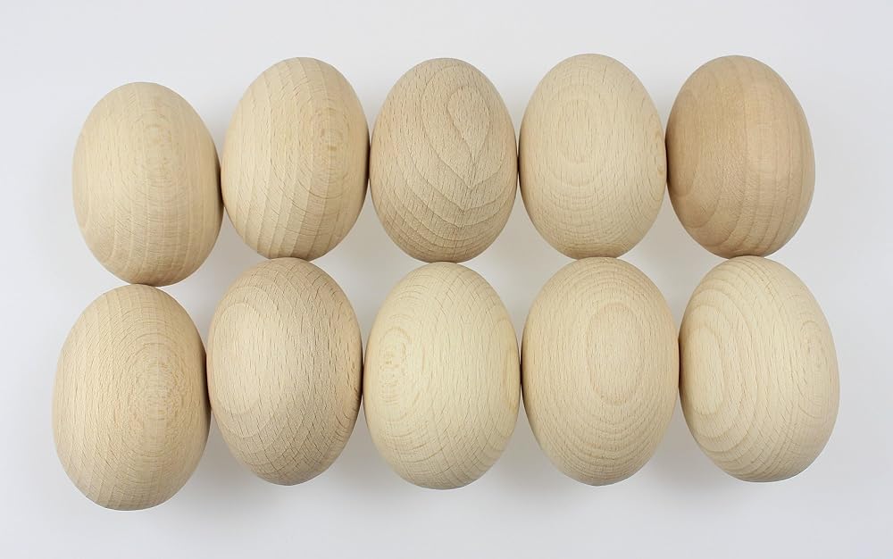 EFO Wooden Eggs 10pcs | Easter Eggs Beechwood with Smooth Finish for Creative Painting | Decorative Eggs Ideal for Arts Crafts DIY and Easter Egg Hunt