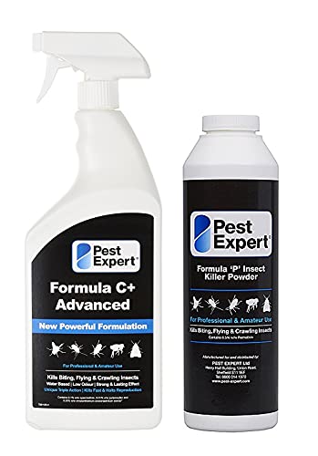 Pest Expert Formula 'C+' Silverfish Killer Spray 1ltr and Silverfish Killer Powder 300g - Fast-Acting & Long-Lasting Control for Insects, Eggs & Larvae - Professional Strength Approved for Amateur Use