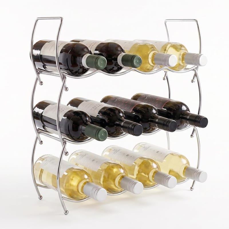 GEEZY 3 Tier Stainless Steel Stackable Wine Rack - 12 Bottle Metal Wine Storage Holder