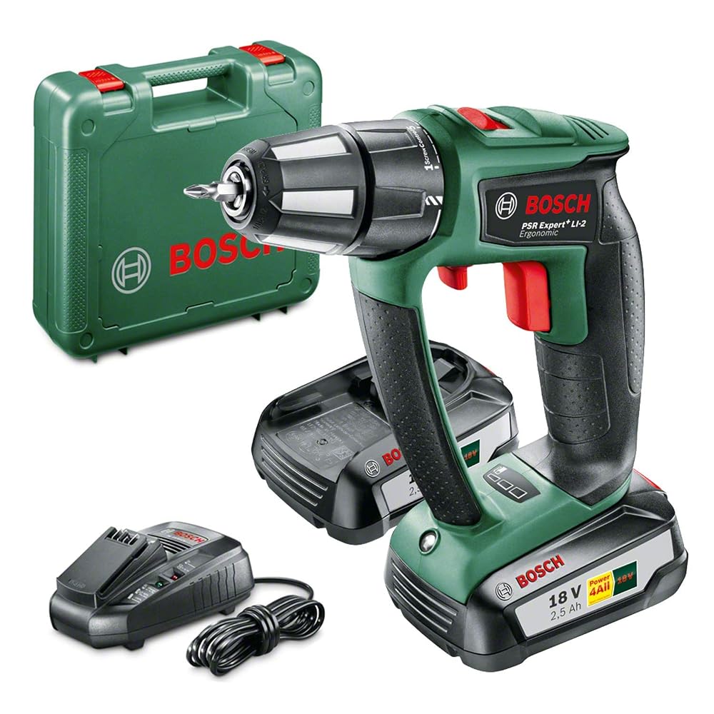 Bosch PSR 18 LI-2 Ergonomic Cordless Drill Driver, 18V with 2 x 2.5Ah Batteries