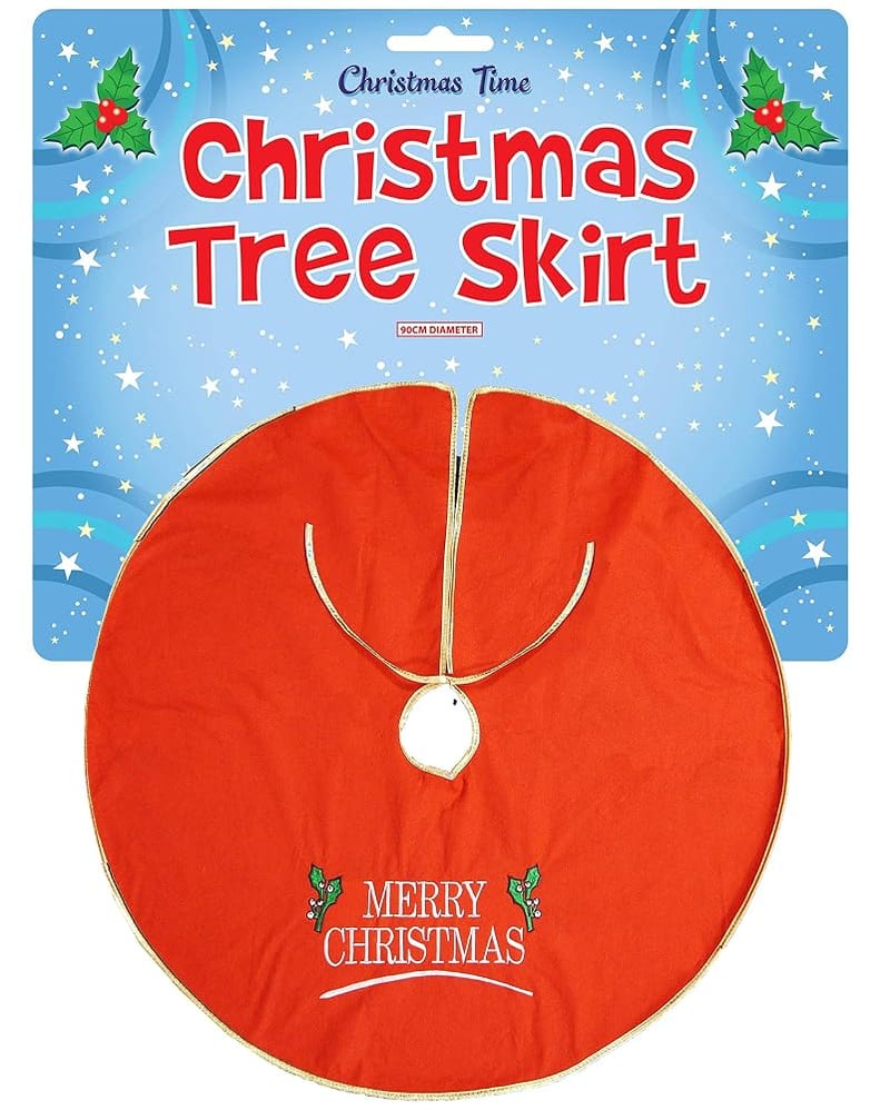 Henbrandt Large Red Christmas Tree Skirt 90cm — Xmas Tree Base Cover with Merry Christmas Design, Protective Floor Covering for All Tree Sizes