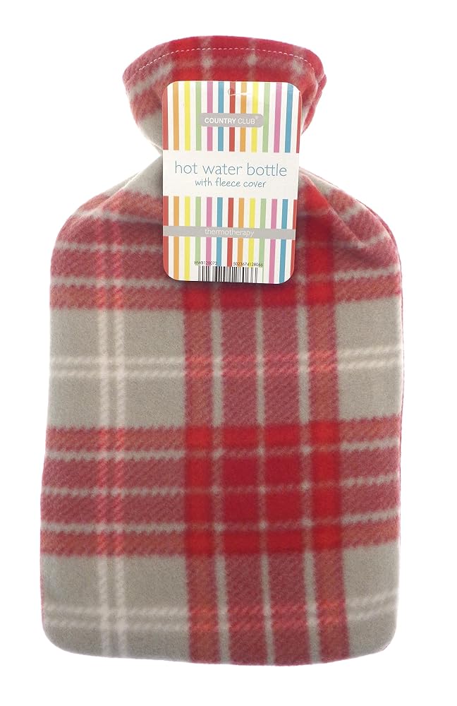 Hot Water Bottle 2 Litre with Light Fleece Cover, Red Check