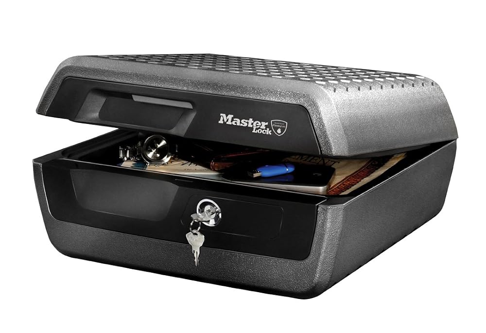 MASTER LOCK Certified Fireproof and Waterproof Safe Box with Key, 10L, Portable, for Home and Professionals, Black