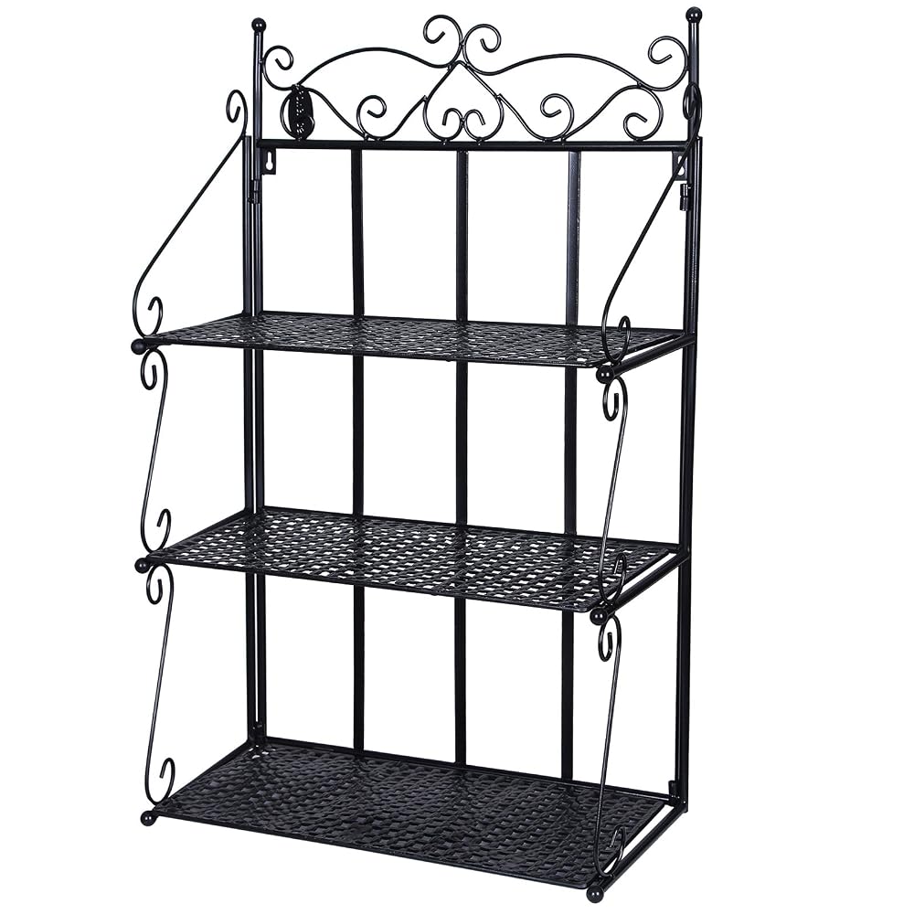 SONGMICS Wall Shelf, 3 Layers Bookcase Shelves, Bathroom Wall Mounted Storage Rack, Metal, Black