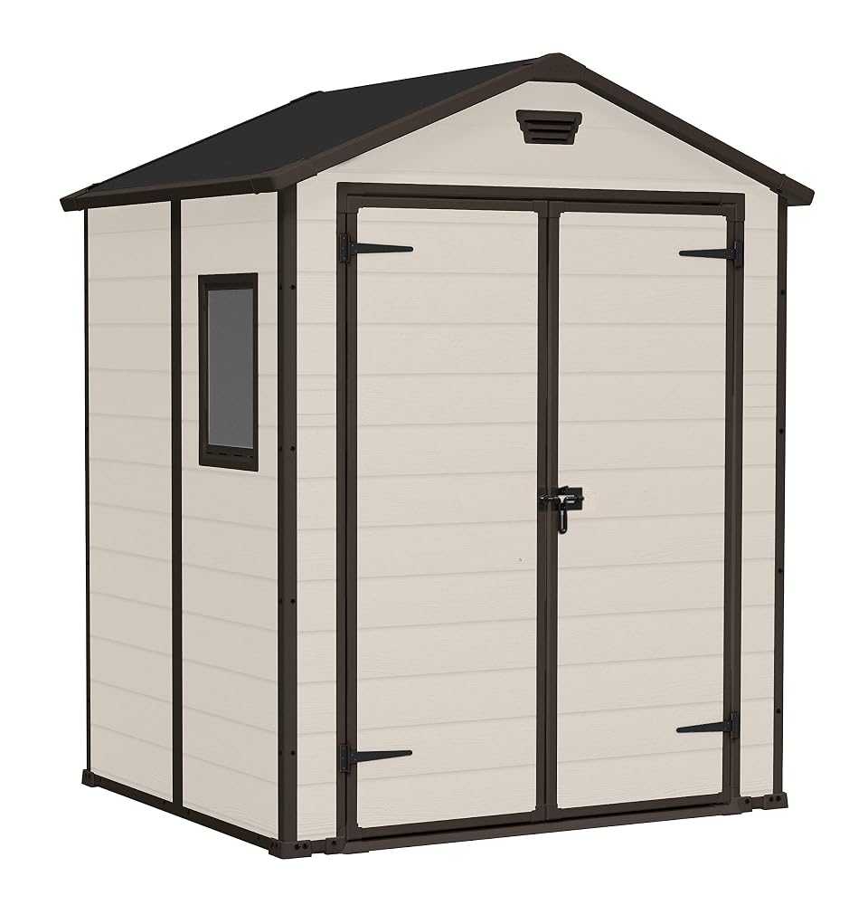 Keter Manor Apex 6 x 5 ft Outdoor Garden Storage Shed, Beige and Brown