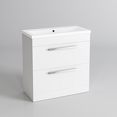iBathUK 800mm Designer White Vanity Sink Unit, Bathroom Basin Storage Furniture, MV830