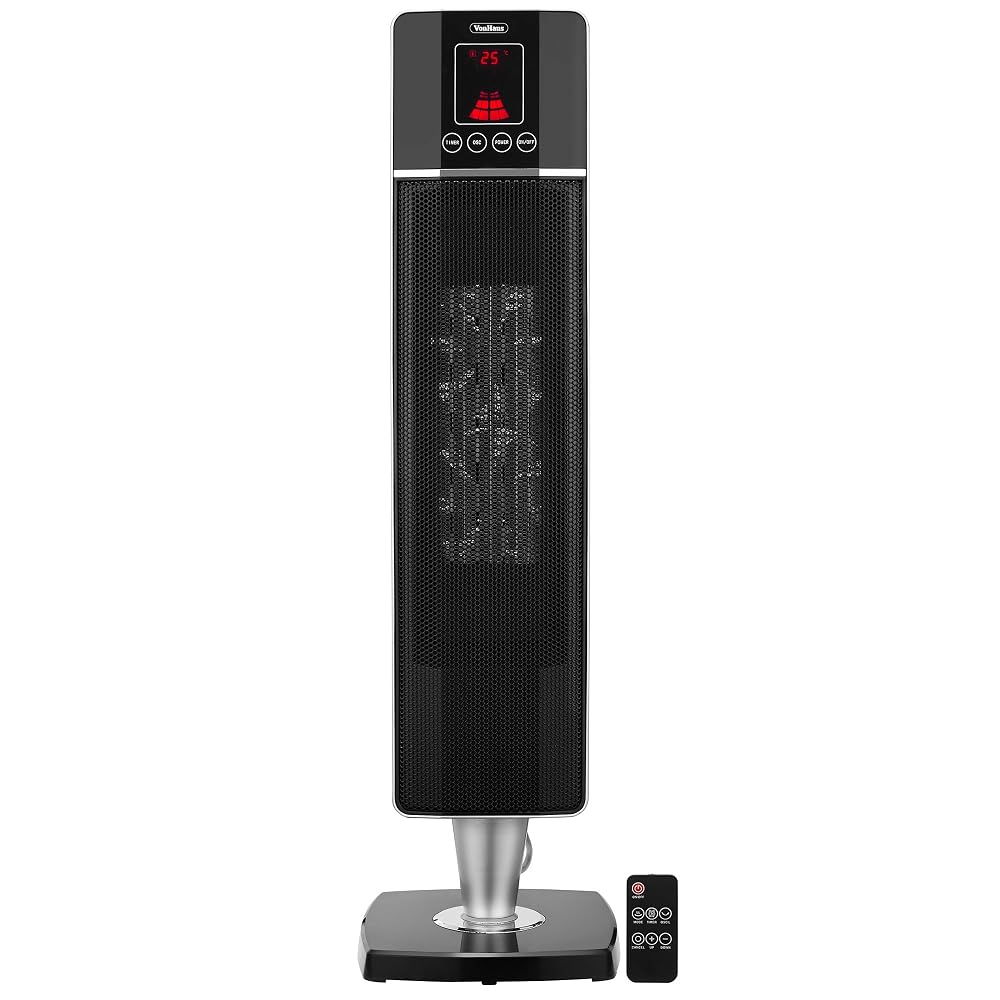 VonHaus Fan Heater 2KW, Electric Oscillating Tower Heater with Remote Control