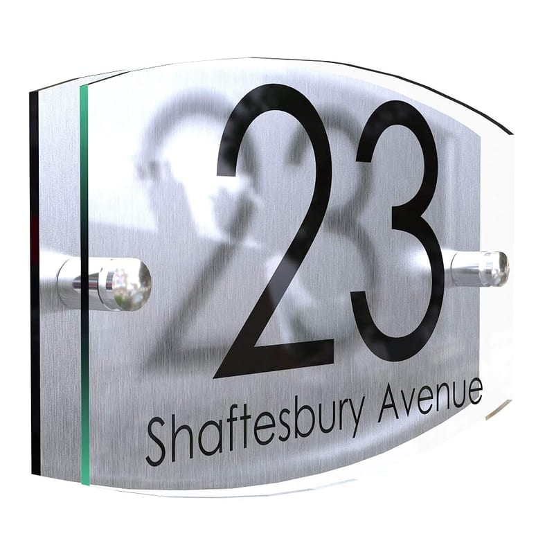 K Smart Sign Modern House Sign Plaque, Door Number Street Sign, Glass Effect Acrylic & Aluminium, Personalised Name
