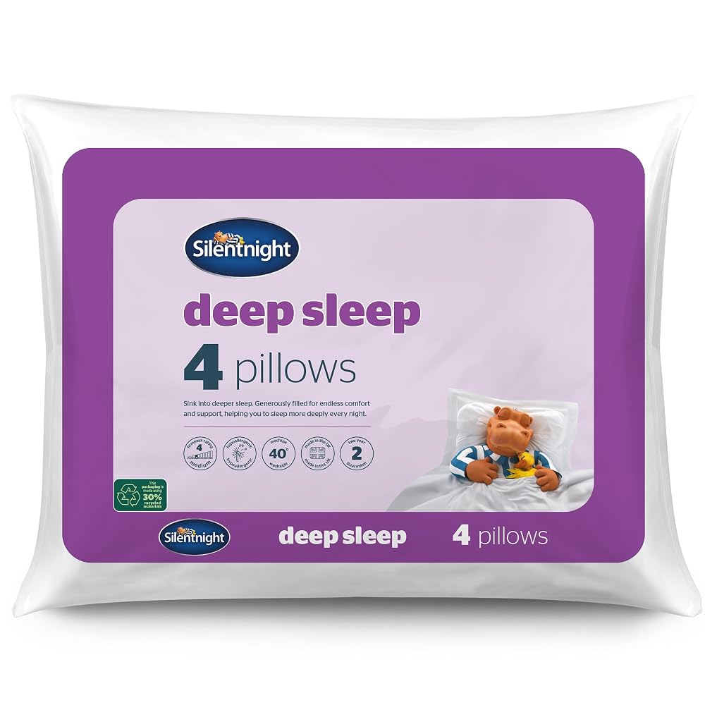 Silentnight Deep Sleep Pillows, Medium Support Bed Pillows for Side, Front, Stomach and Back Sleepers, Pack of 4, White