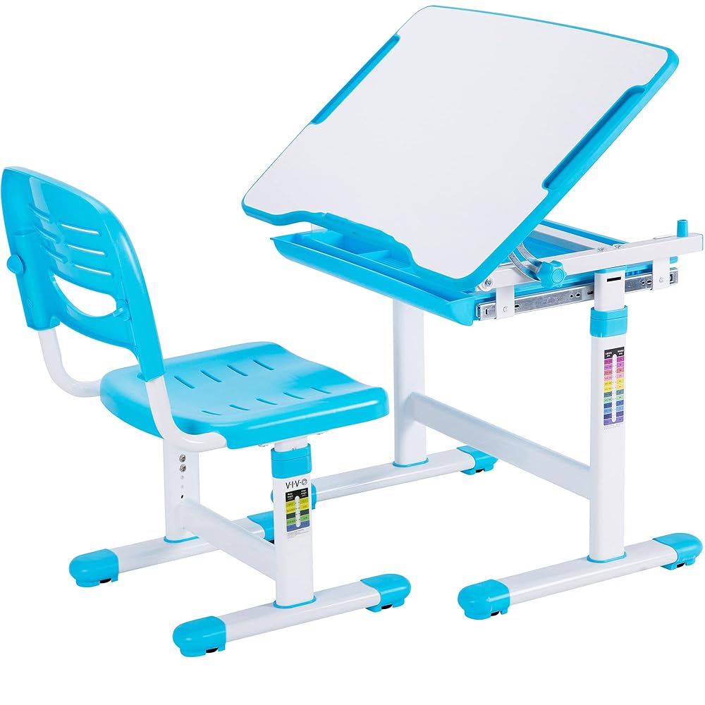 VIVO Blue Height Adjustable Children's Desk and Chair Set, Kids Interactive Workstation, DESK-V201B