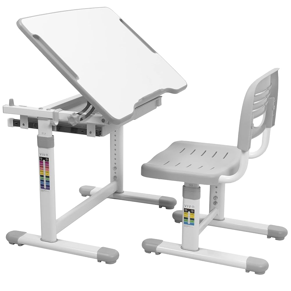 VIVO Height Adjustable Children's Desk and Chair, Grey