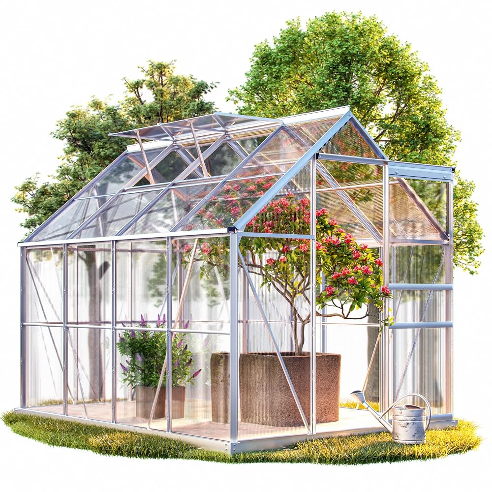 GARDEBRUK 'Sunlight' 6 x 8ft Polycarbonate Greenhouse with Slide Door and 2 Windows