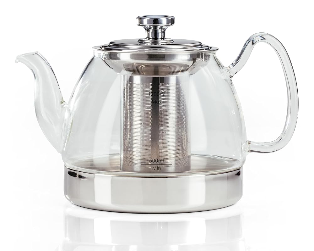 Judge Stove Top Glass Teapot, 1.2 L, Silver, with Removable Stainless Steel Infuser