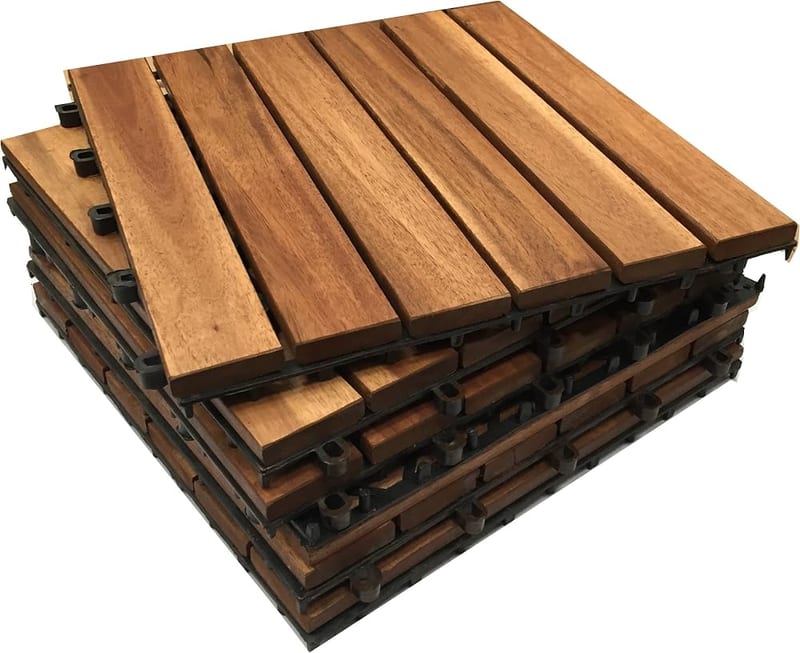 Decking Tiles Hardwood Wooden Interlocking Deck Tile, 30cm x 30cm (Pack of 6)