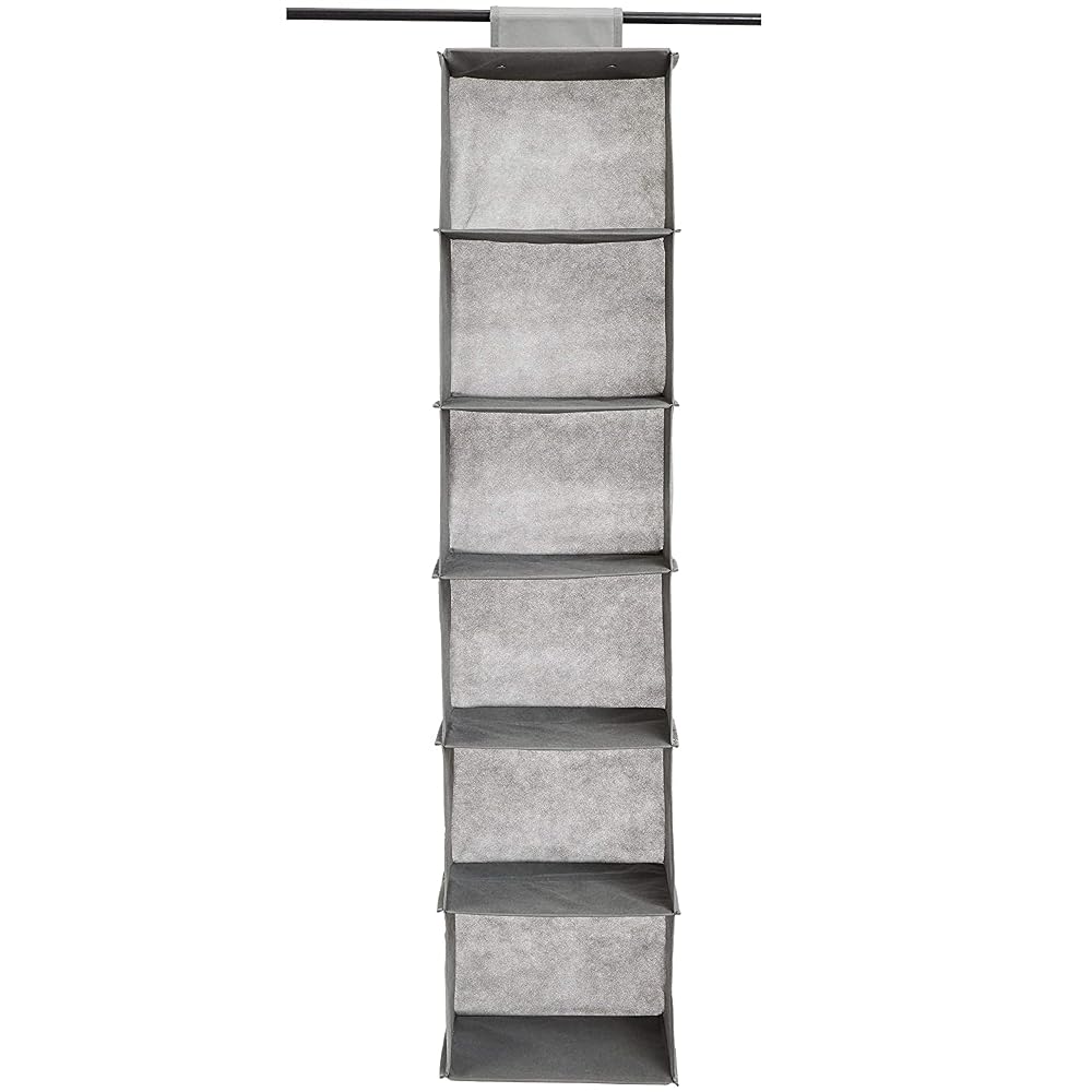 Zober 5-Shelf Hanging Closet Organizer with 6 Side Mesh Pockets, Grey