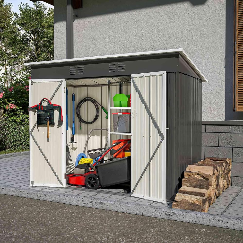 BIRCHTREE Garden Shed Metal Pent Roof 4FT X 8FT Outdoor Storage With Free Foundation