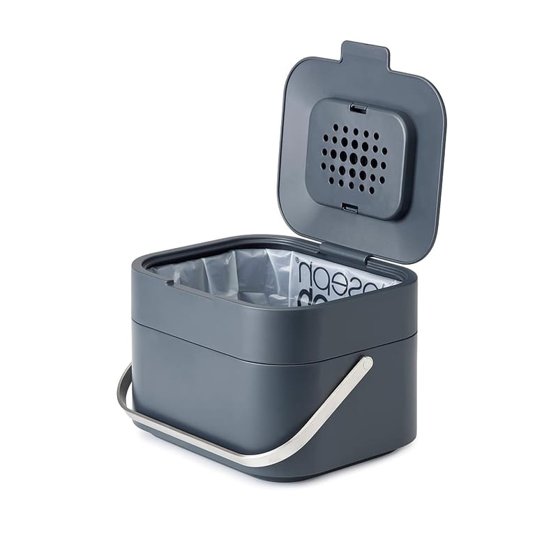 Joseph Joseph Intelligent Waste, Stack 4 Kitchen Food Waste Compost Caddy Recycling Bin with Odour Filter, 4 Litres, Graphite