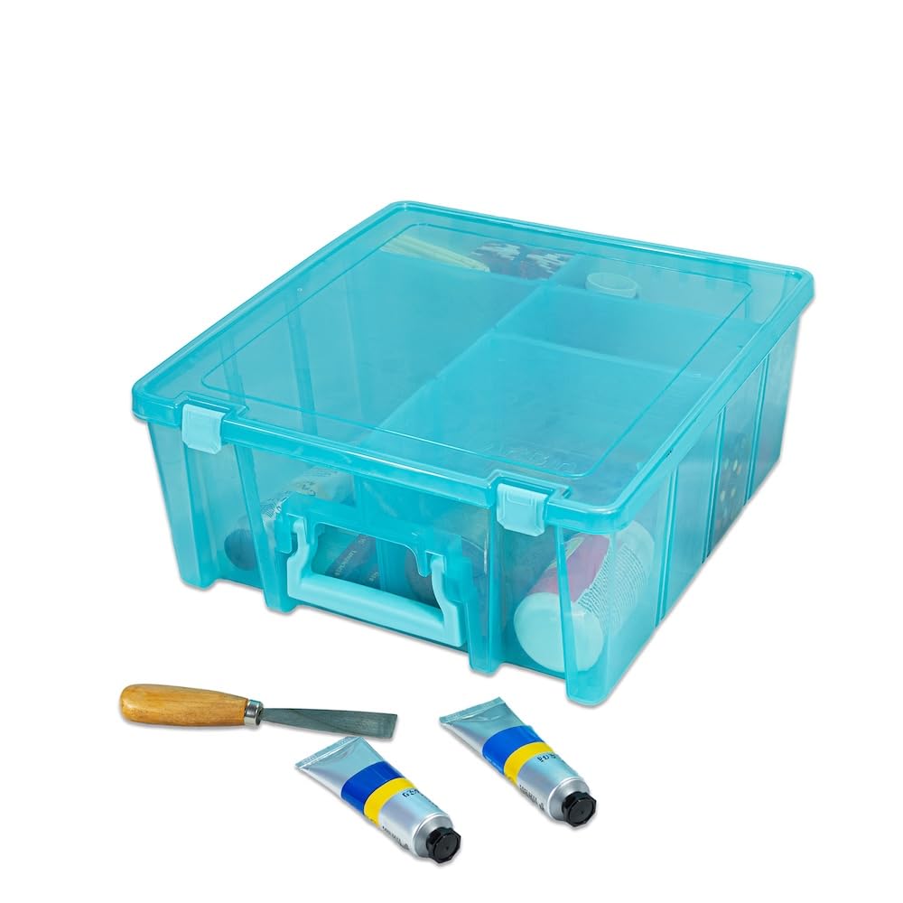 ArtBin Super Satchel Double Deep, Portable Art & Craft Organizer with Handle, Aqua Mist
