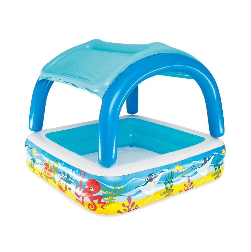 Bestway Inflatable Paddling Pool, Kids, Toddler Outdoor Garden Paddling Pool with Shade, Canopy Baby Pool, Ages 2+