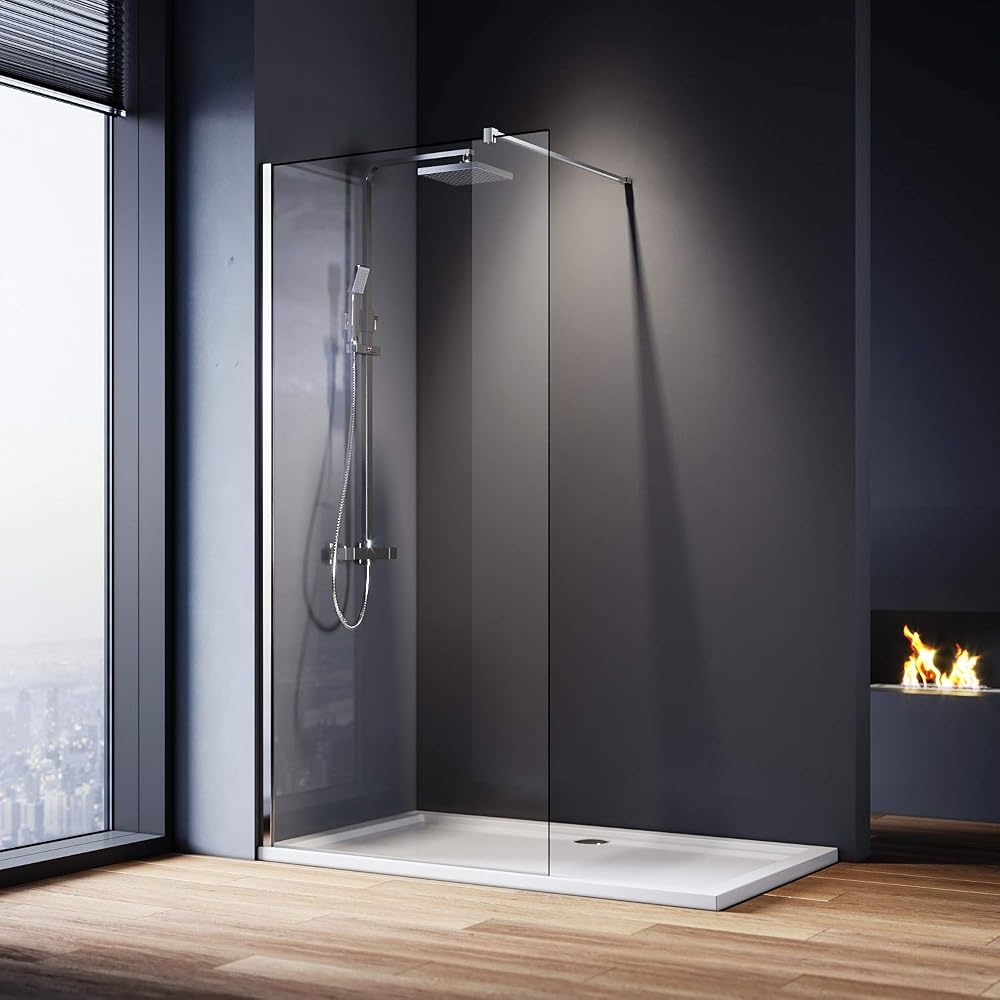 ELEGANT 800mm Wet Room Shower Screen Panel, 8mm Easy Clean Glass, Walk In Shower Enclosure