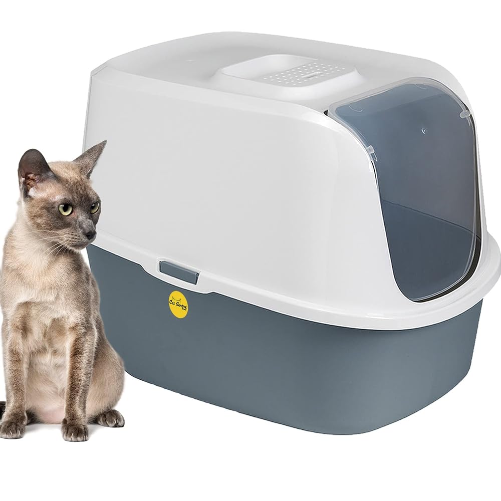 CAT CENTRE Hooded Litter Tray with Charcoal Filter, Dark Grey