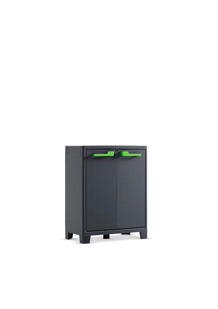 Keter Moby Low Indoor Garage Utility Multi Purpose Cabinet, Graphite Grey