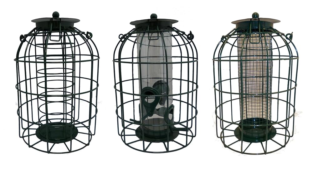 Set of 3 Squirrel Guard Hanging Wild Bird Feeders for Seeds, Nuts & Fat Balls
