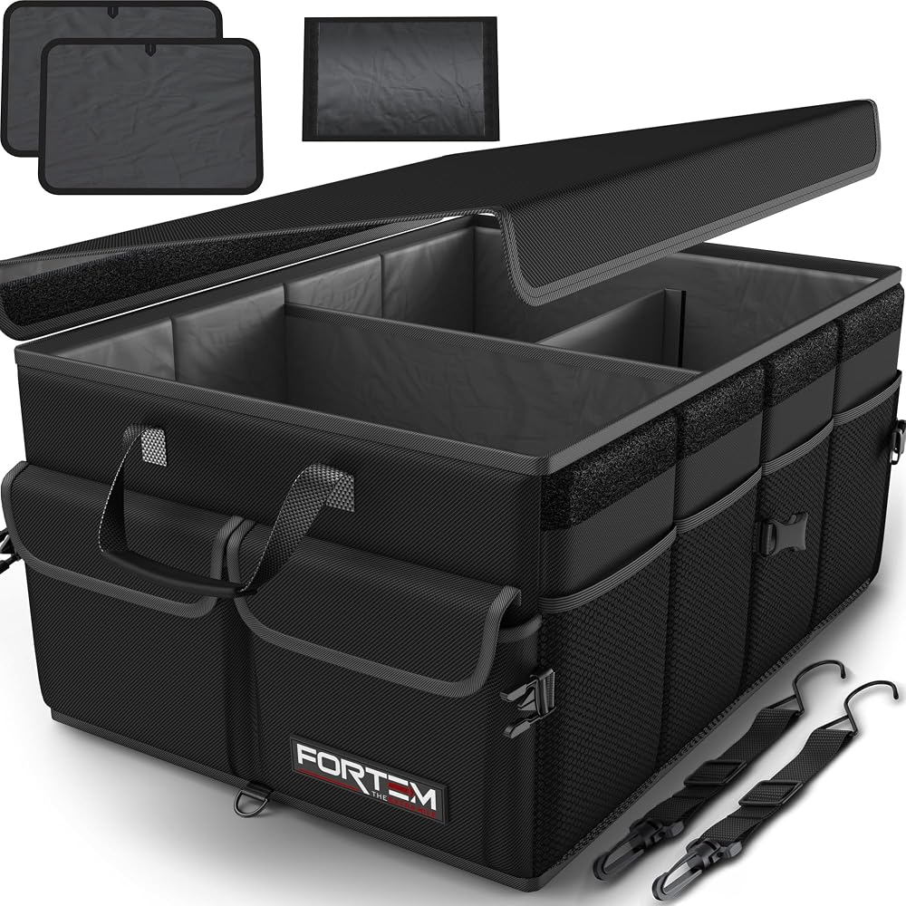 FORTEM Car Boot Organiser Storage, Car Organiser, Boot Tidy, Collapsible Multi Compartments, 600D Oxford, Non Slip Bottom (50L)