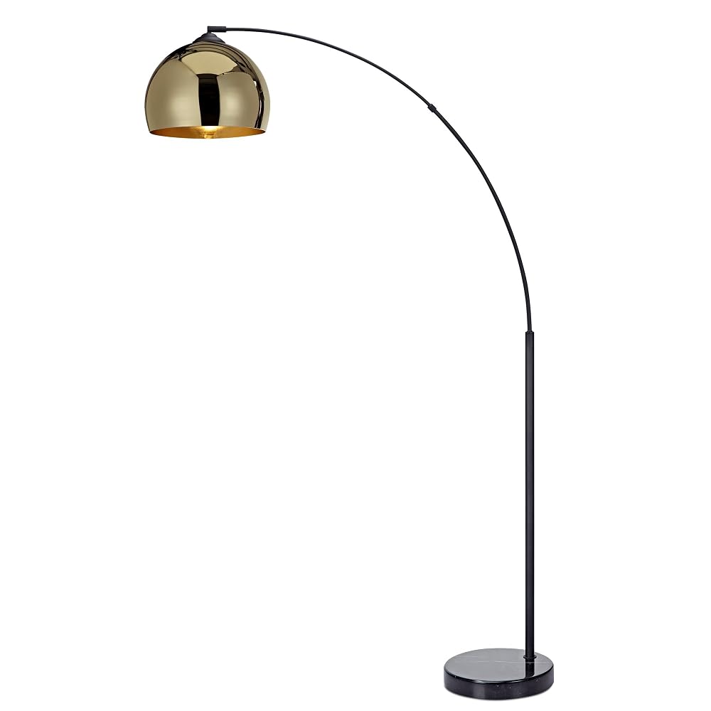 Teamson Home Arquer 170cm Arc Floor Lamp with Faux Black Marble Base and Gold Bell Shade