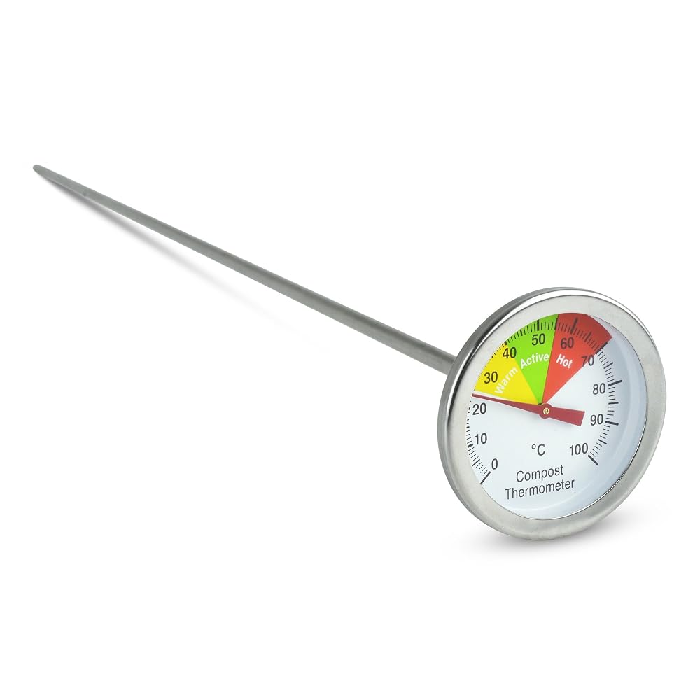 ETI Compost Thermometer, Stainless Steel Probe with Colour Coded Temperature Guide, 50mm Dial and 500mm Stem