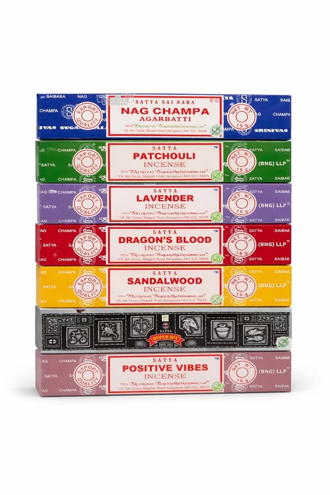 Satya Incense Gift Collection – Handcrafted Assorted Incense Sticks for Meditation, Relaxation & Yoga – 15g Each (Pack of 7, Floral)