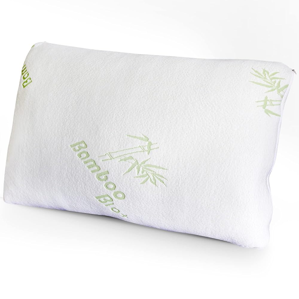 The Bamboo Pillow, Shredded Memory Foam Pillow, Reduces Neck Pain and Snoring, White, Queen Size