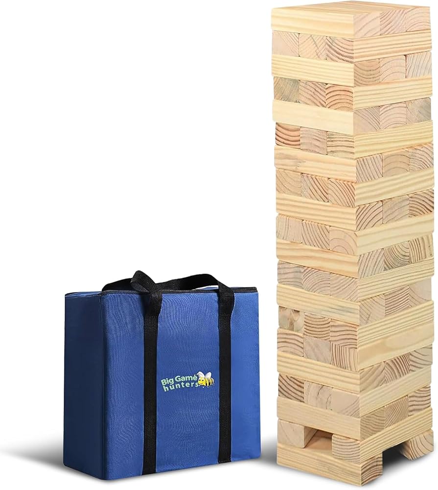 Big Game Hunters Jumbo Hi-Tower in a Bag - Builds from 0.6 (2 Ft) Meters up to 1.5 Meters (5ft) High - Outdoor Garden Games - Tumble Tower