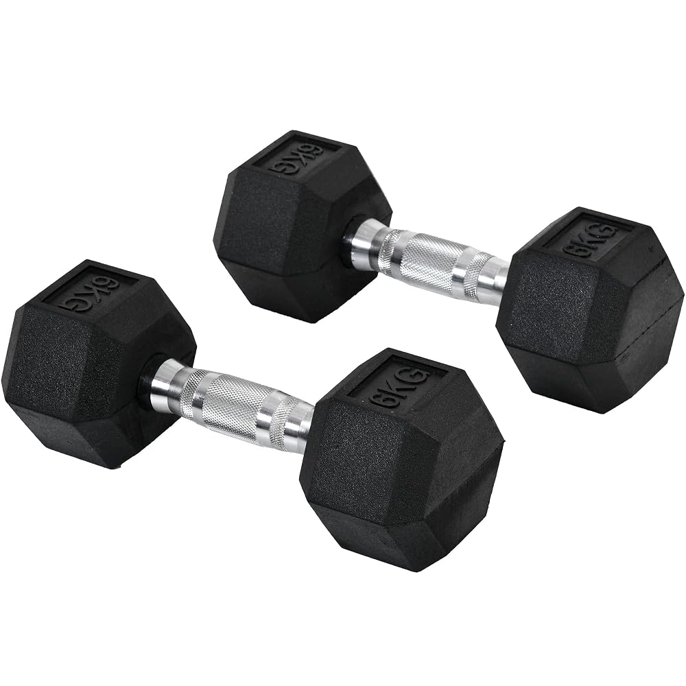 HOMCOM 2x4-10kg Rubber Hex Dumbbell Set with Storage Rack