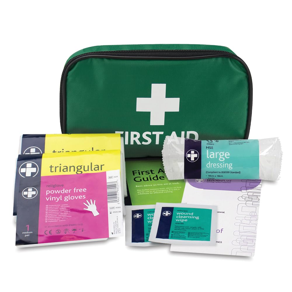 Reliance Medical HSE 1 Person First Aid Kit in Small Green Pouch — for Home, Car, Holiday and Workplace