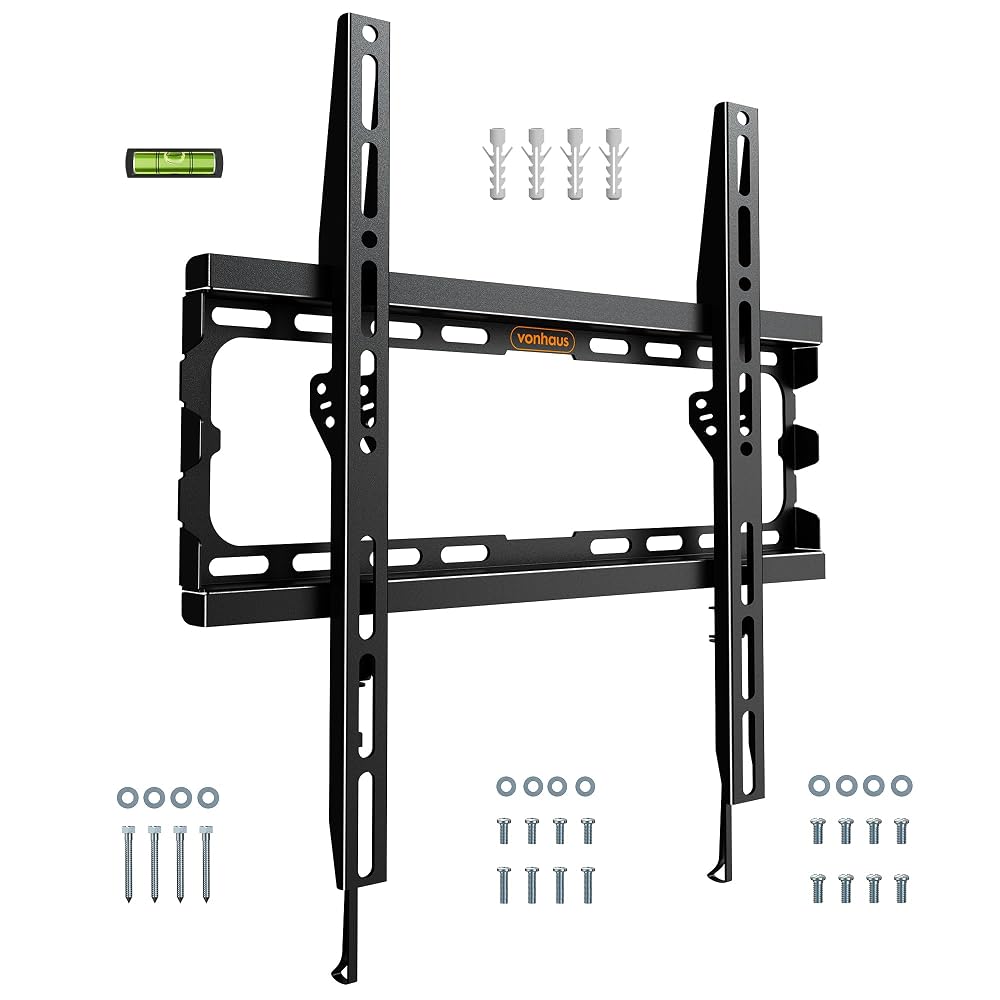 VonHaus TV Wall Bracket for 32-75" Screens, Ultra-Slim TV Bracket with Spirit Level, Flat to Wall Mount, 55kg Capacity, Max VESA 400x400mm