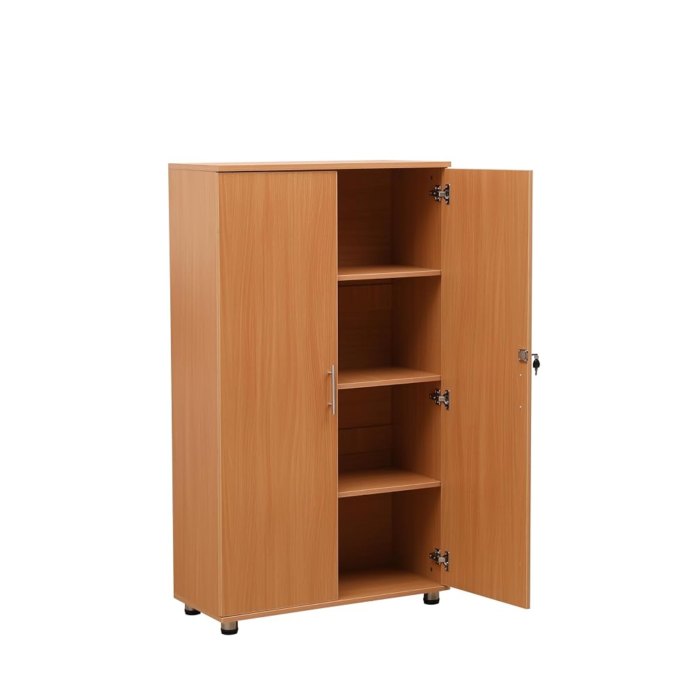 MMT Furniture Designs Office Storage Cupboard Bookcase Filing Cabinet, Beech, Lockable 2 Door