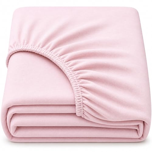 Dudu N Girlie Cotton Jersey Cot Bed Fitted Sheet, Pink, 140x70cm, 1 Pack