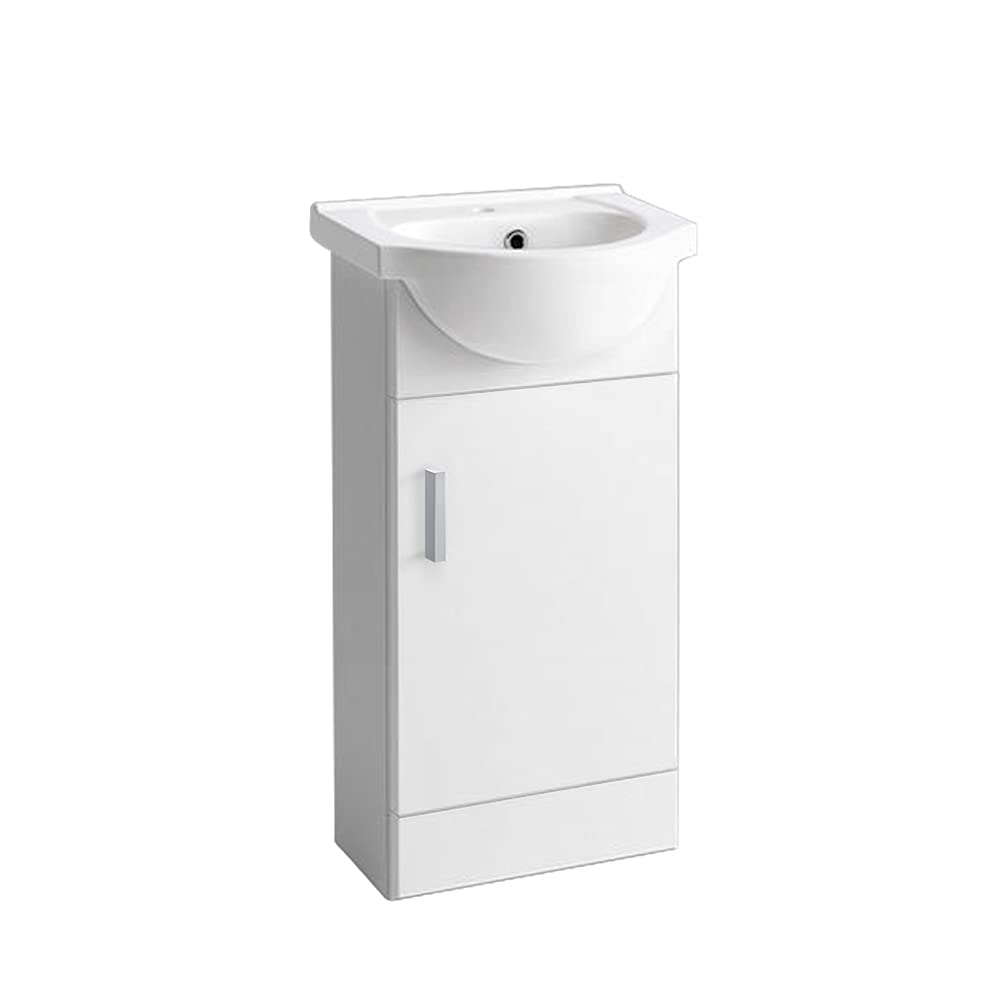 Aquariss 450mm Free Standing Bathroom Vanity Unit Basin Sink, Cloakroom Cabinet, High Gloss White, Mono Mixer Tap & Pop Up Waste