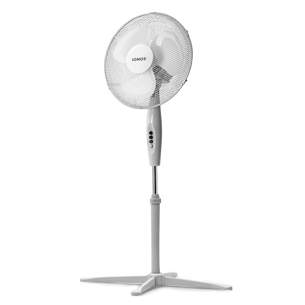 Status 16 Inch Chrome Pedestal Fan, 3 Speed Settings, Oscillating, Adjustable Height and Tilt