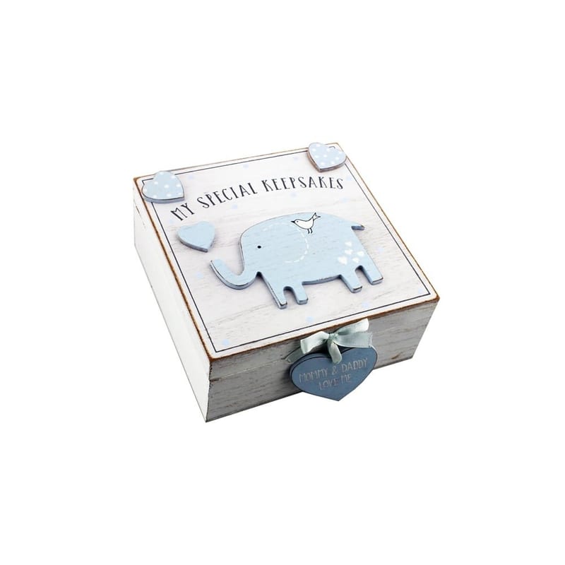 Petit Cheri Baby Boy Wooden Memories Keepsake Box, New Baby Gift for Storing Keepsakes