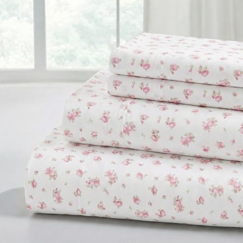 Modern Threads Soft Microfiber Printed Sheets - Luxurious Microfiber Bed Sheets - Includes Flat Sheet, Fitted Sheet with Deep Pockets, & Pillowcases Ivory Twin