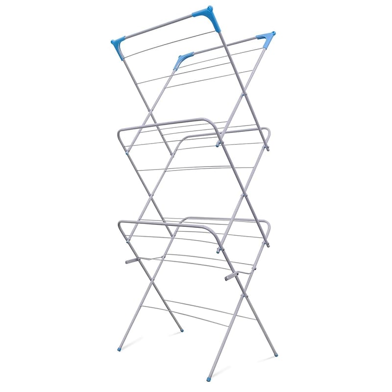 3 Tier Folding Clothes Airer - For Laundry, Indoor and Outdoor, Non-Slip Feet & Corner Spaces for Hangers, Foldable Drying Rack, Lightweight, Space Saving, 15m Drying Space