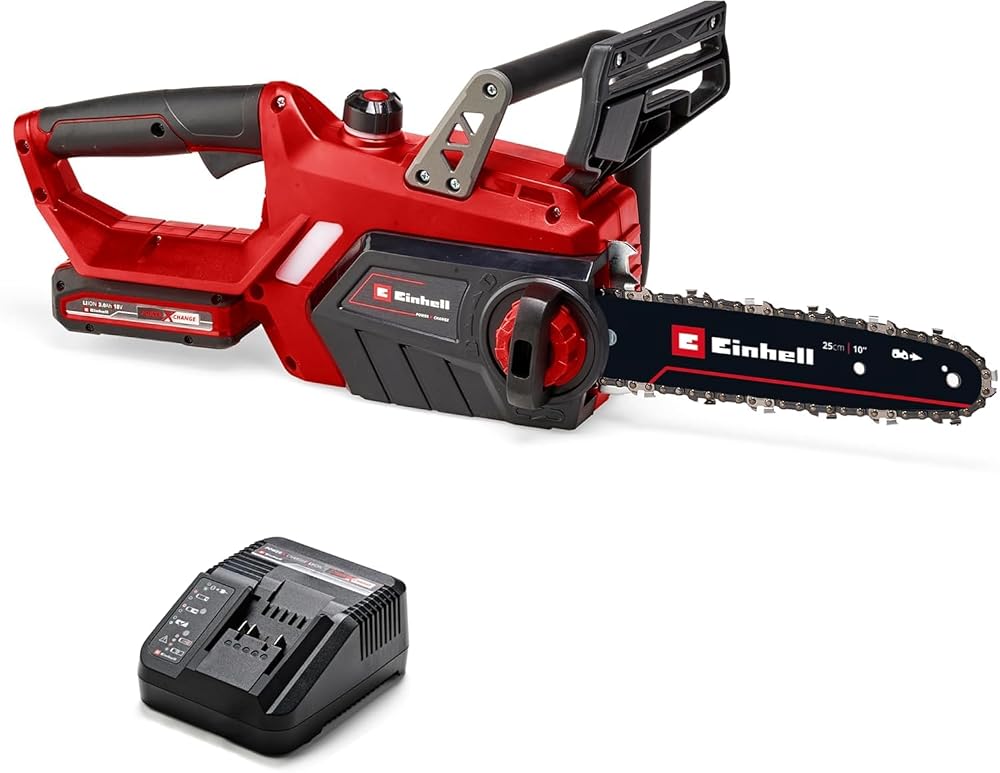 Einhell Cordless Chainsaw with Battery and Charger 18V Power X-Change, 10 Inch (25cm) Oregon Bar and Chain, GE-LC 18/25 Li