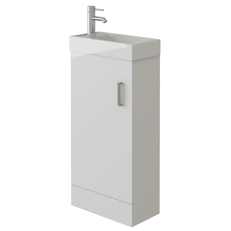 VeeBath Sheen 400mm Bathroom Cloakroom Vanity Basin Cabinet Unit, Free Standing White High Gloss