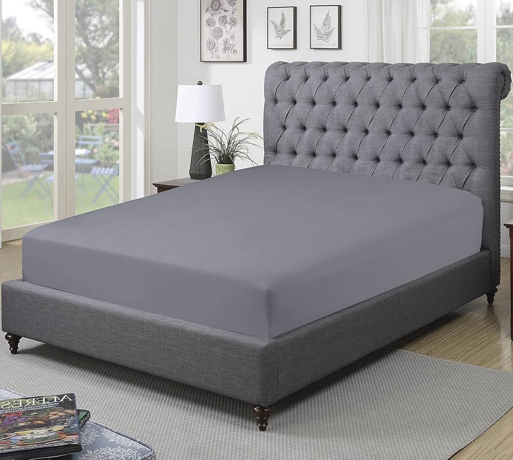 Sapphire Collection 300 Thread Count 100% Egyptian Cotton Fitted Sheet, Double, Grey