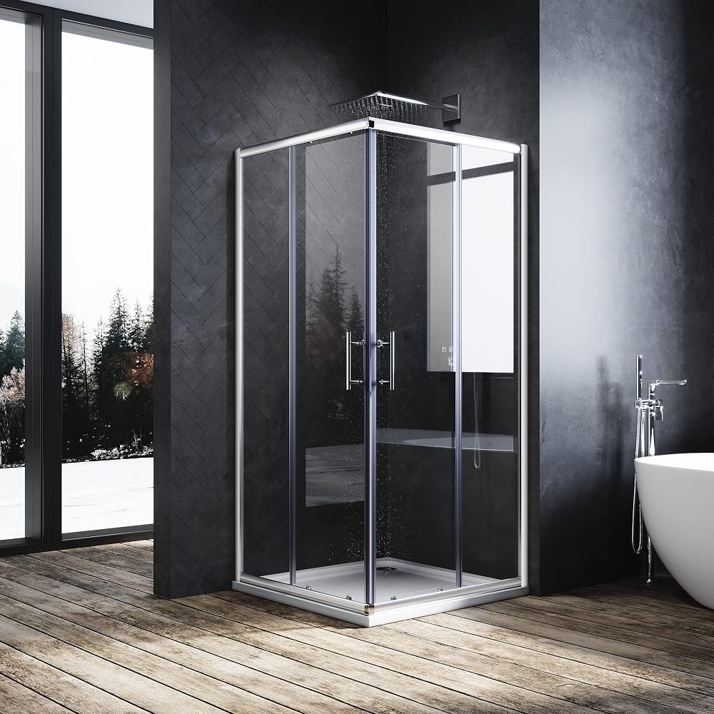 ELEGANT 900 x 900mm Sliding Square Corner Entry Shower Enclosure, 6mm Toughened Safety Glass