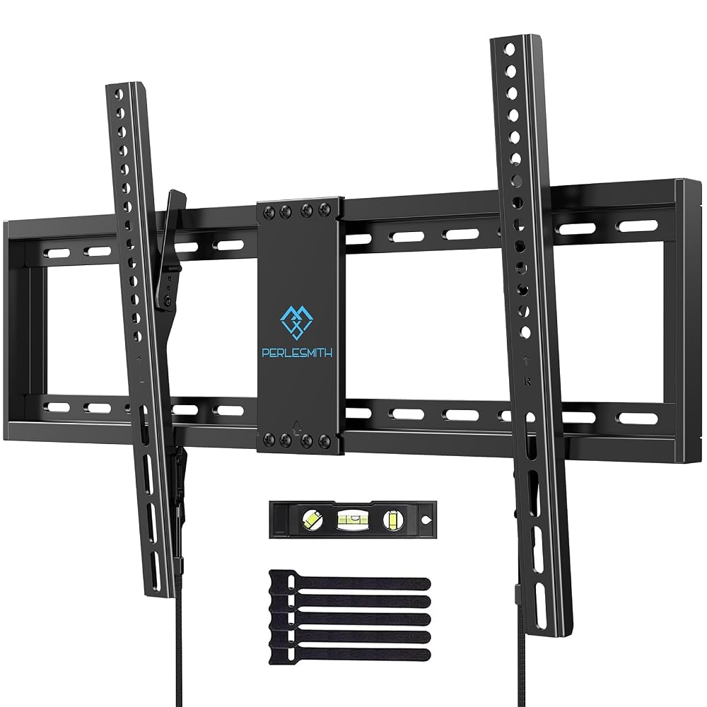 PERLESMITH Tilting TV Wall Mount Bracket Low Profile for Most 23-60 inch LED LCD OLED, Plasma Flat Screen TVs with VESA 400x400mm, Fits 16" Wood Stud