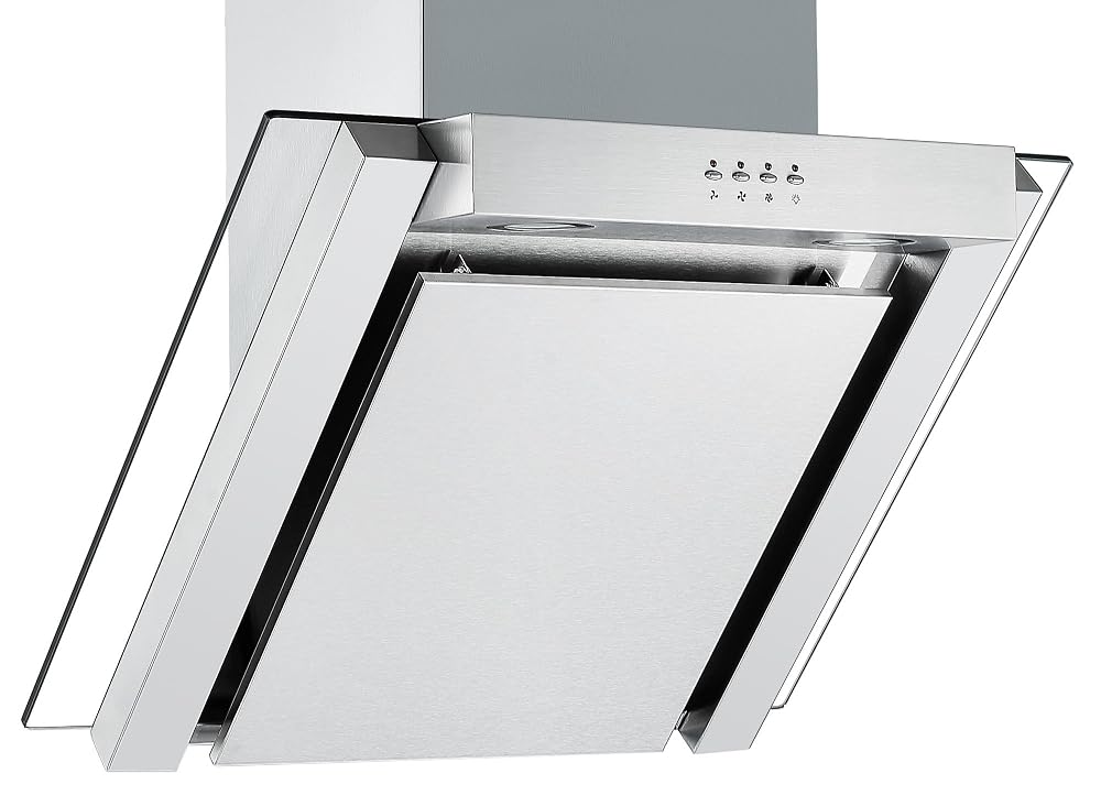 Cookology ANG605SS 60cm Angled Glass Chimney Cooker Hood - Stainless Steel