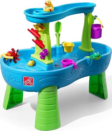 Step2 Rain Showers Splash Pond Toddler Water Table, Outdoor Kids Water Sensory Table, Ages 1.5+ Years Old, 13 Piece Water Toy Accessories, Kids Activity Table, Blue & Green